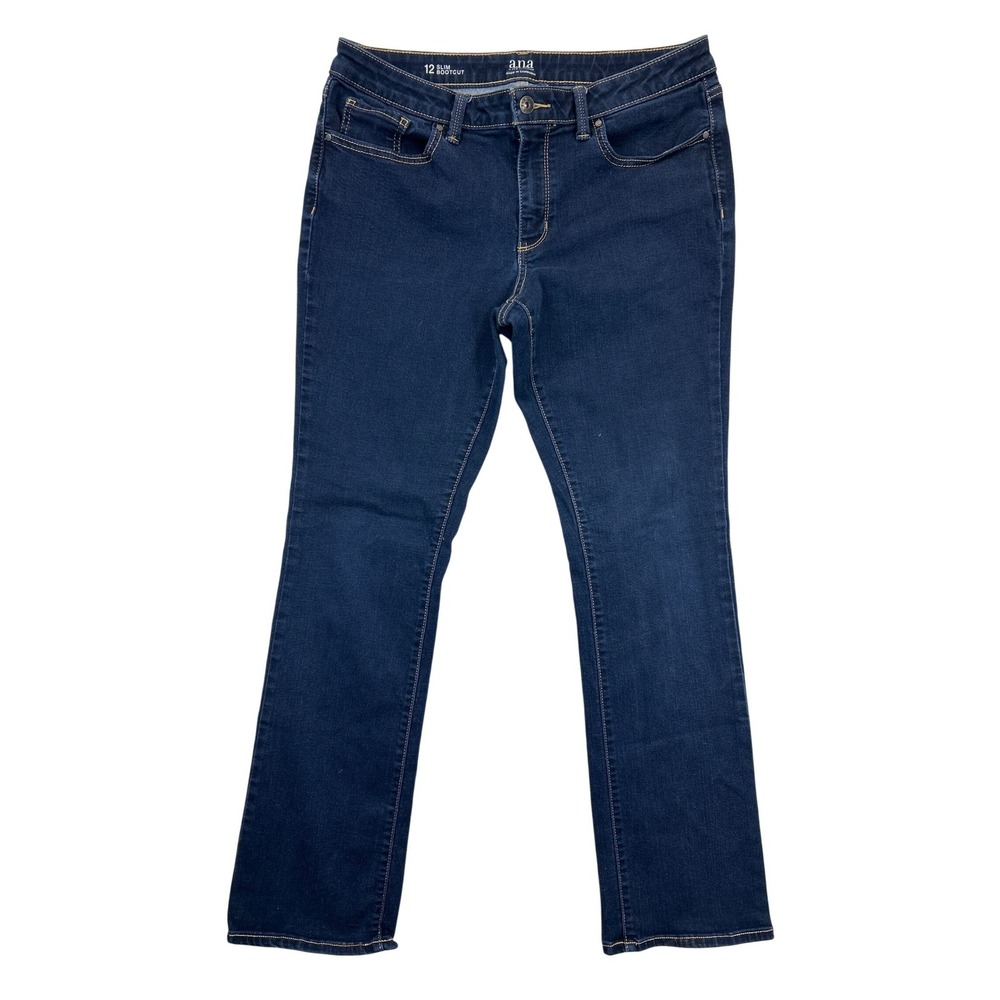 ana Jeans‎ Womens 12 Blue Denim Slim Bootcut Jeans Dark Indigo Stretch